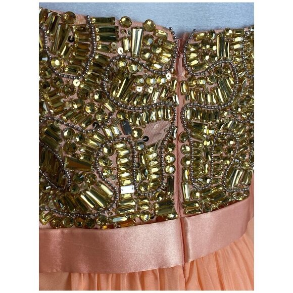 La Femme $480 NWT 19282 Apricot Beaded Chiffon Strapless Formal Gown Sz 14 - Picture 12 of 16